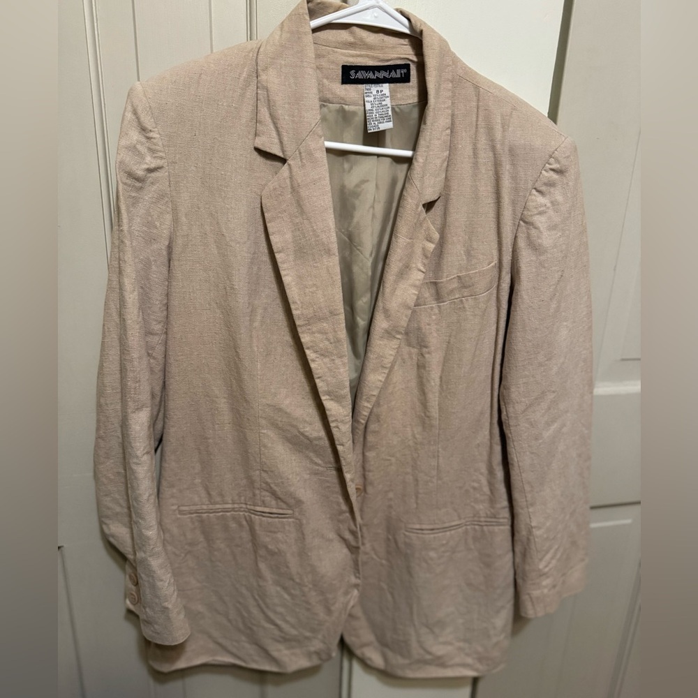 Vintage Savannah Linen Blend Women's Beige Blazer 8P